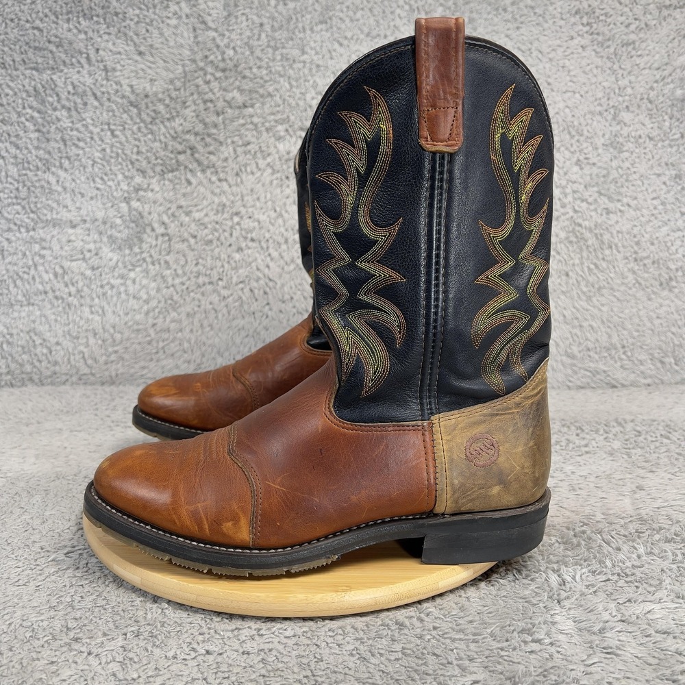 Double-H Roper Boots Mens Size 10.5 D Brown Leather Western Aeroglide 7 Workwear